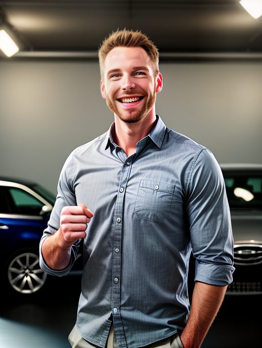 Happy Guy got approved for a car loan Guy raising arm in victory at getting approved for a car loan